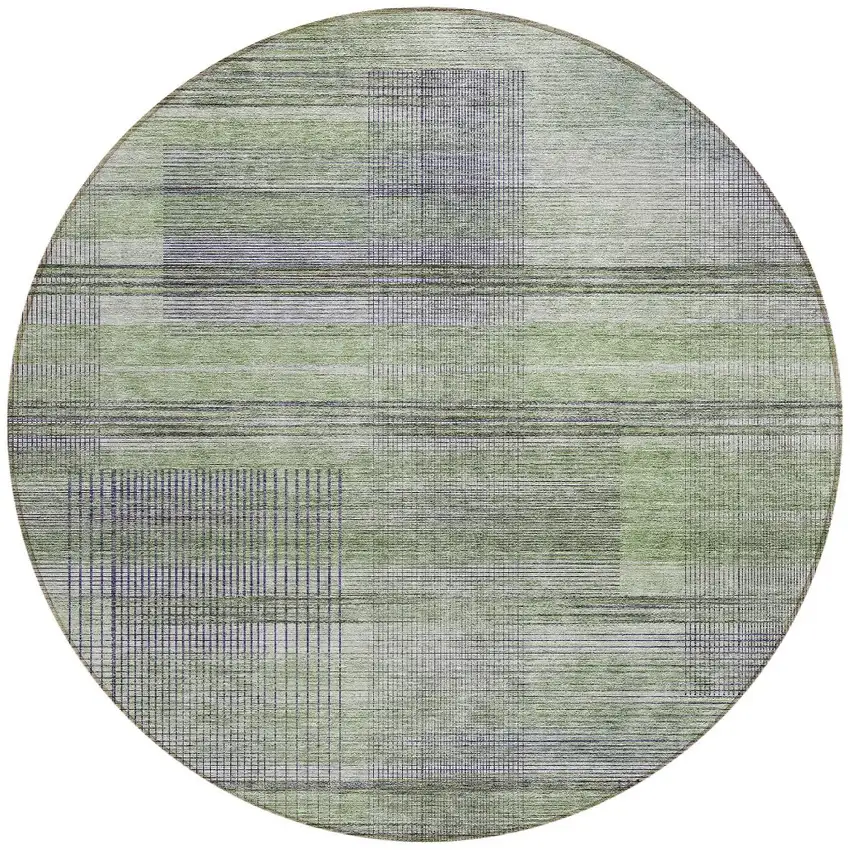 8' Artichoke Green Purple And Fern Green Round Striped Washable Indoor Outdoor Area Rug Photo 5