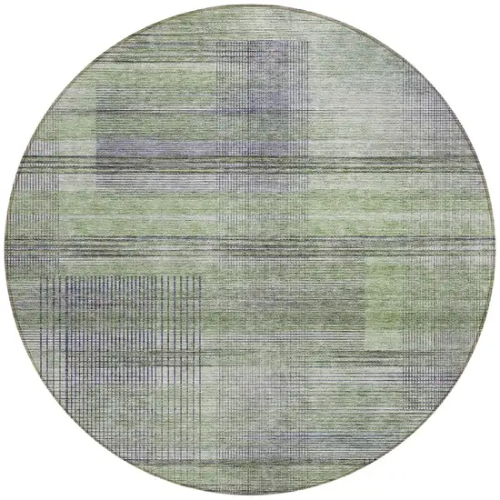 8' Artichoke Green Purple And Fern Green Round Striped Washable Indoor Outdoor Area Rug Photo 5