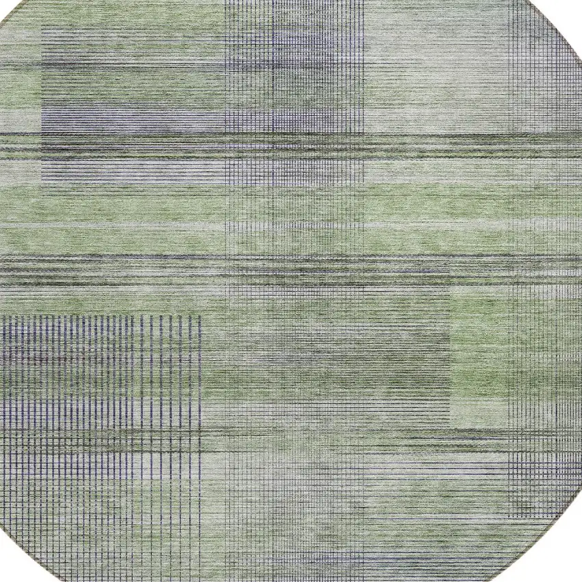 8' Artichoke Green Purple And Fern Green Round Striped Washable Indoor Outdoor Area Rug Photo 4