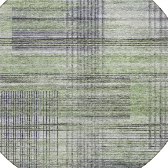 8' Artichoke Green Purple And Fern Green Round Striped Washable Indoor Outdoor Area Rug Photo 4