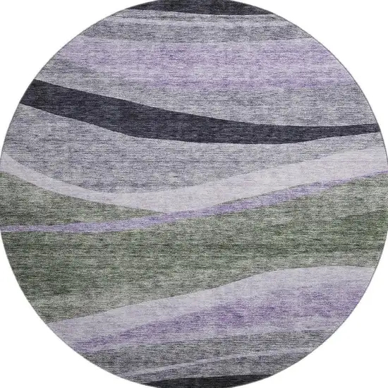 8' Artichoke Green Purple And Gray Abstract Washable Round Rug With UV Protection Photo 3