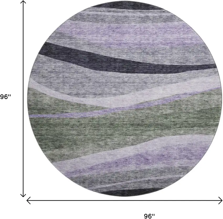 8' Artichoke Green Purple And Gray Abstract Washable Round Rug With UV Protection Photo 9