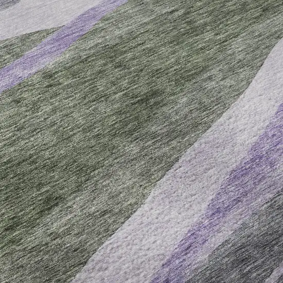 8' Artichoke Green Purple And Gray Abstract Washable Round Rug With UV Protection Photo 8