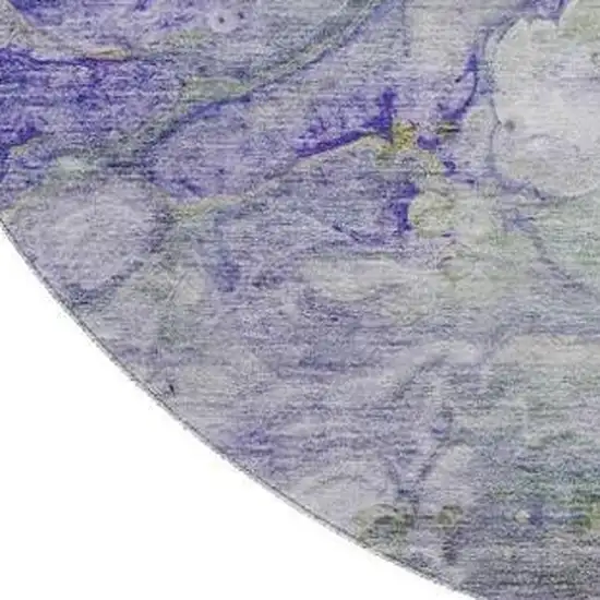 8' Artichoke Green Purple And Ivory Abstract Washable Round Rug With UV Protection Photo 3