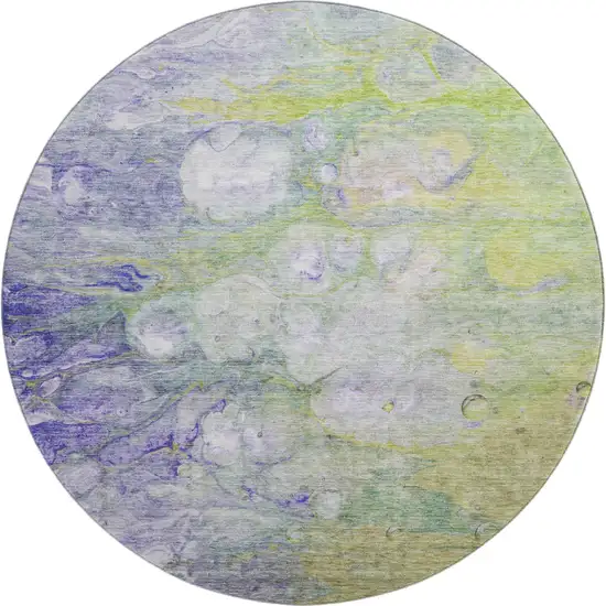 8' Artichoke Green Purple And Ivory Abstract Washable Round Rug With UV Protection Photo 6