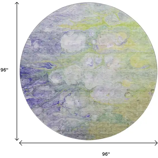 8' Artichoke Green Purple And Ivory Abstract Washable Round Rug With UV Protection Photo 5