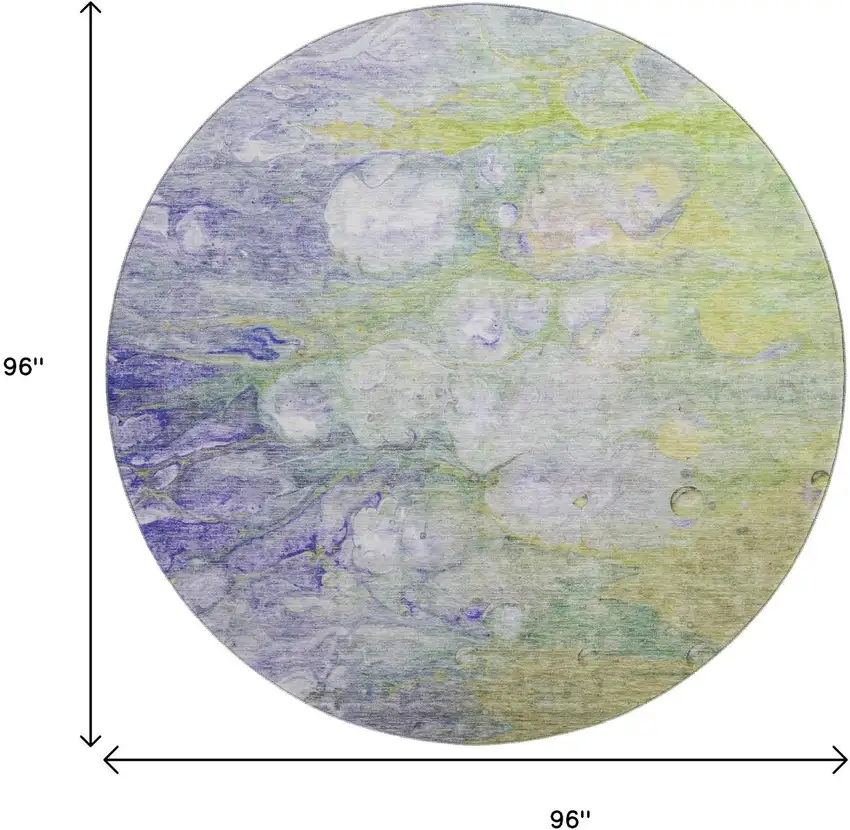 8' Artichoke Green Purple And Ivory Abstract Washable Round Rug With UV Protection Photo 5