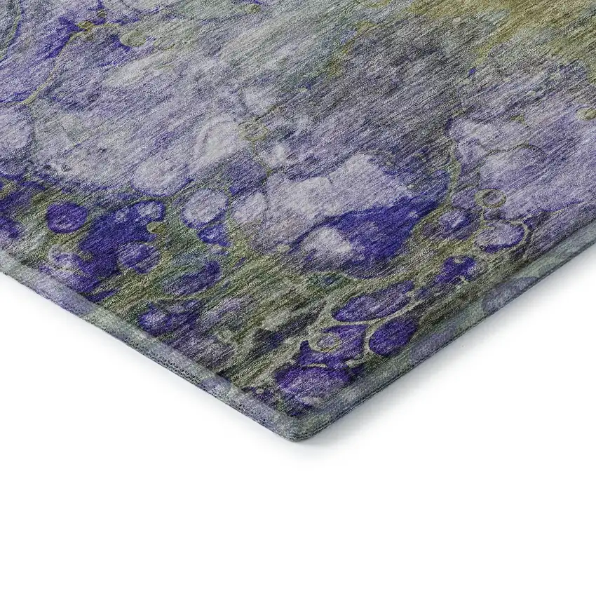 8' Artichoke Green Purple And Ivory Abstract Washable Round Rug With UV Protection Photo 8