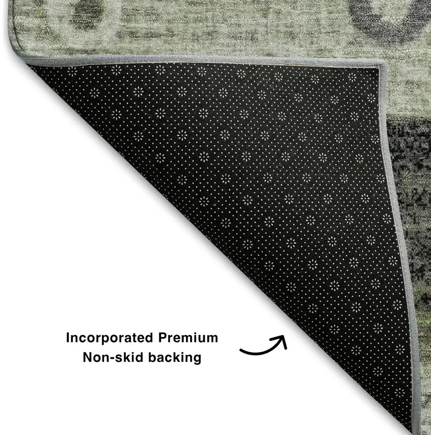 8' Artichoke Green Purple And Ivory Striped Washable Round Rug With UV Protection Photo 6