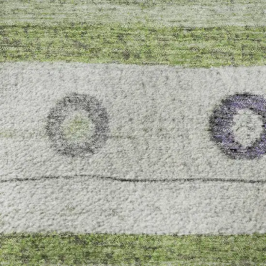 8' Artichoke Green Purple And Ivory Striped Washable Round Rug With UV Protection Photo 9