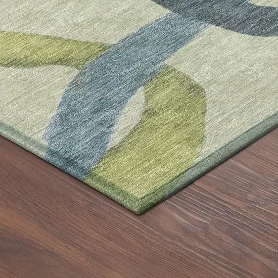 8' Artichoke Green Purple And Khaki Round Abstract Washable Indoor Outdoor Area Rug Photo 8