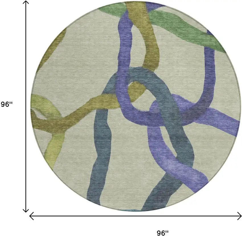 8' Artichoke Green Purple And Khaki Round Abstract Washable Indoor Outdoor Area Rug Photo 7