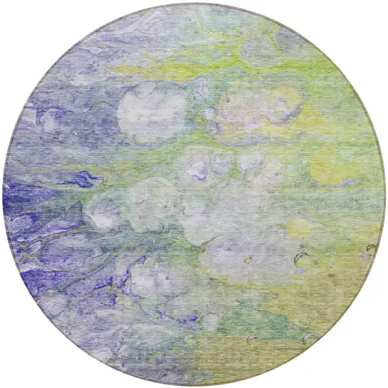 8' Artichoke Green Purple And Lilac Round Abstract Washable Indoor Outdoor Area Rug Photo 1