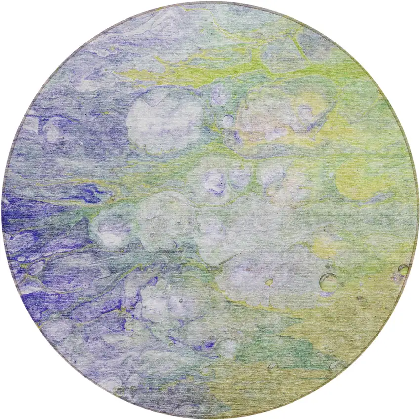 8' Artichoke Green Purple And Lilac Round Abstract Washable Indoor Outdoor Area Rug Photo 1