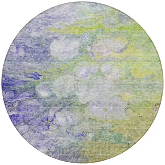 8' Artichoke Green Purple And Lilac Round Abstract Washable Indoor Outdoor Area Rug Photo 6