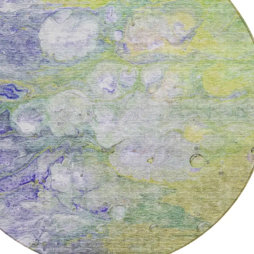 8' Artichoke Green Purple And Lilac Round Abstract Washable Indoor Outdoor Area Rug Photo 5