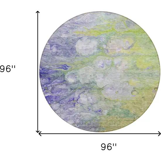 8' Artichoke Green Purple And Lilac Round Abstract Washable Indoor Outdoor Area Rug Photo 9