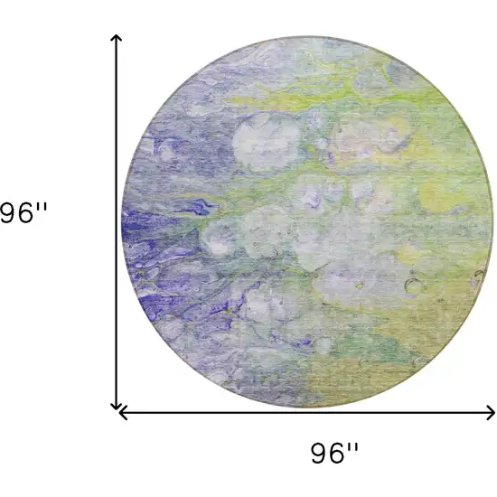 8' Artichoke Green Purple And Lilac Round Abstract Washable Indoor Outdoor Area Rug Photo 9