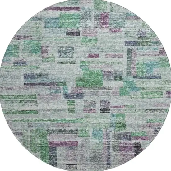 8' Artichoke Green Purple And Teal Striped Washable Round Rug With UV Protection Photo 3