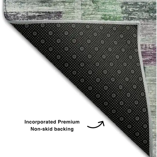 8' Artichoke Green Purple And Teal Striped Washable Round Rug With UV Protection Photo 6