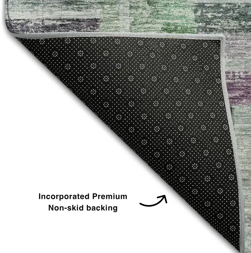 8' Artichoke Green Purple And Teal Striped Washable Round Rug With UV Protection Photo 6