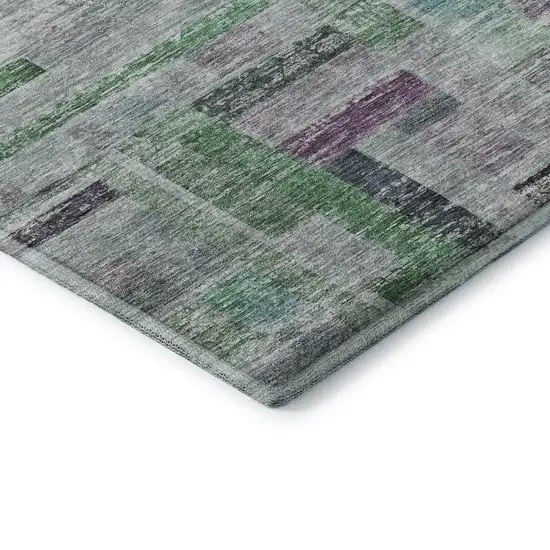 8' Artichoke Green Purple And Teal Striped Washable Round Rug With UV Protection Photo 6