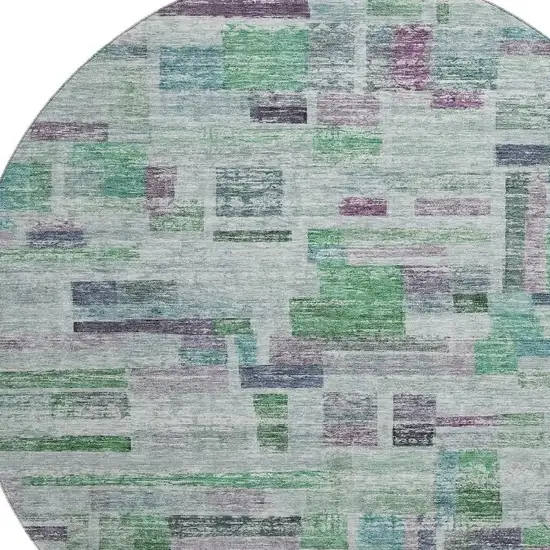8' Artichoke Green Purple And Teal Striped Washable Round Rug With UV Protection Photo 2