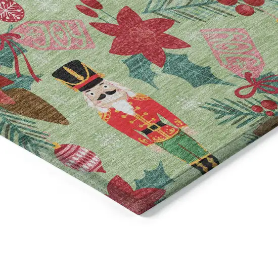 8' Artichoke Green Red Black Pink And Brown Round Floral Washable Indoor Outdoor Area Rug Photo 7