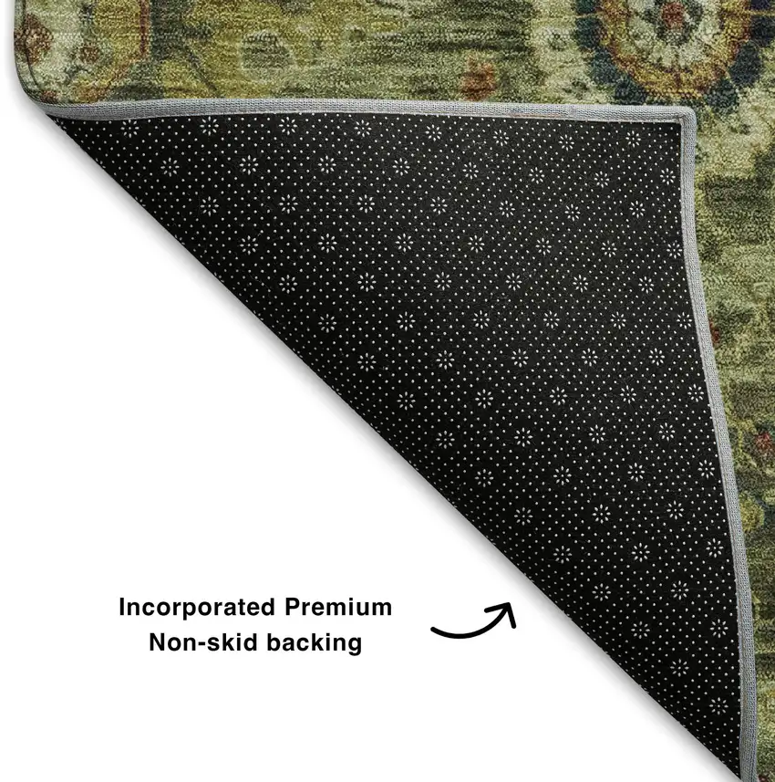 8' Artichoke Green Rust And Gold Oriental Washable Round Rug With UV Protection Photo 6