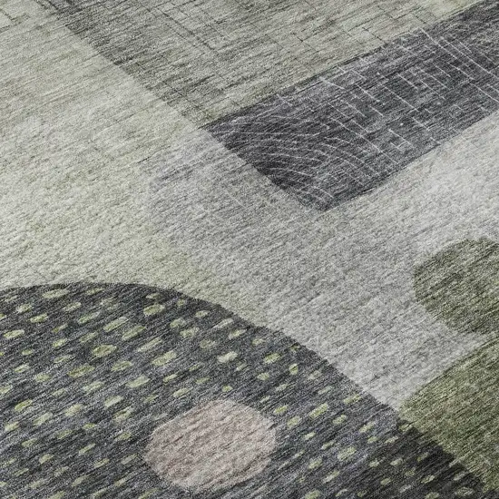 8' Artichoke Green Silver And Gray Geometric Washable Round Rug With UV Protection Photo 8