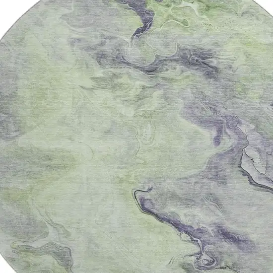 8' Artichoke Green Silver And Lavender Abstract Washable Round Rug With UV Protection Photo 2