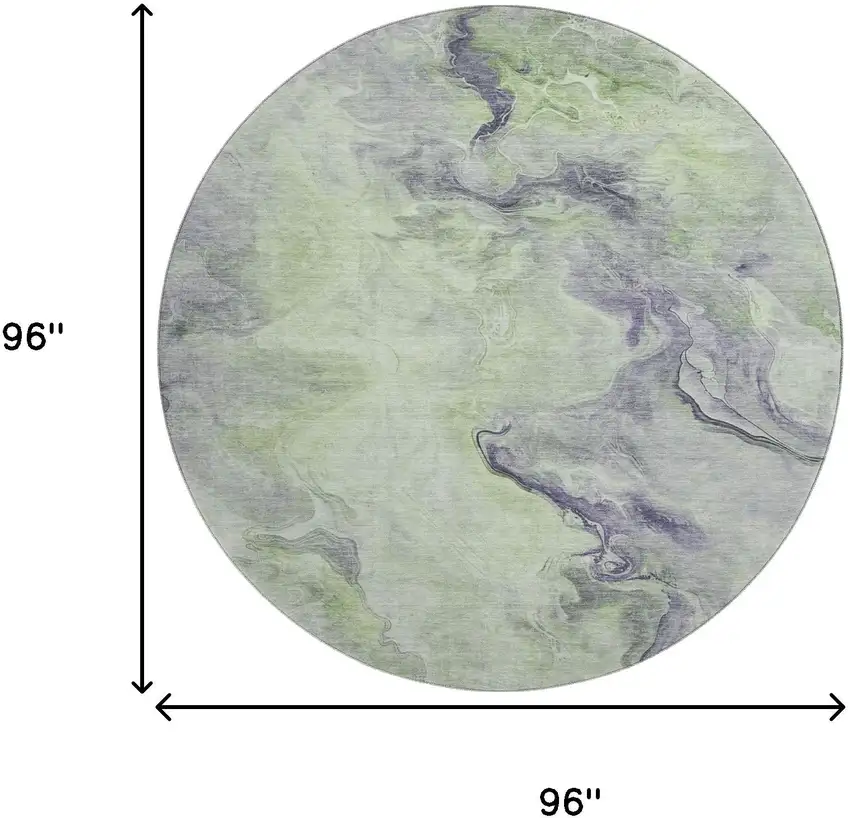 8' Artichoke Green Silver And Lavender Abstract Washable Round Rug With UV Protection Photo 9