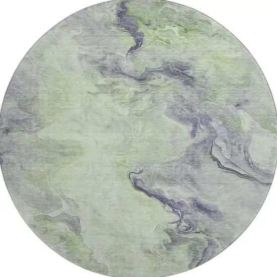 8' Artichoke Green Silver And Lavender Abstract Washable Round Rug With UV Protection Photo 3