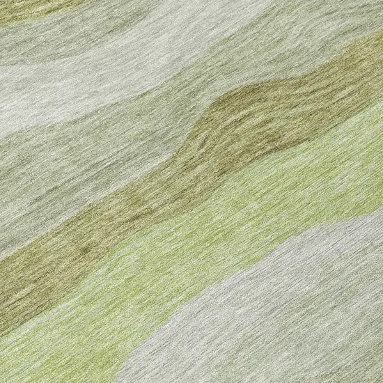 8' Artichoke Green Taupe And Beige Round Striped Washable Indoor Outdoor Area Rug Photo 9