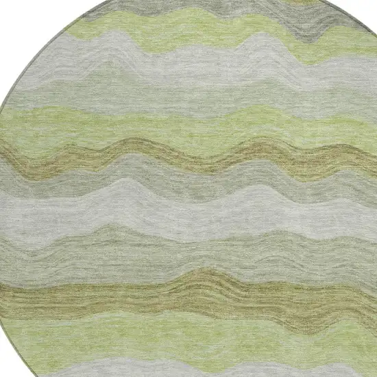 8' Artichoke Green Taupe And Beige Round Striped Washable Indoor Outdoor Area Rug Photo 2