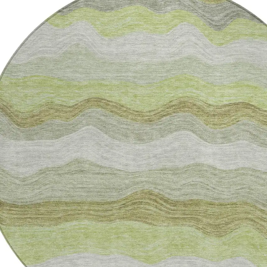 8' Artichoke Green Taupe And Beige Round Striped Washable Indoor Outdoor Area Rug Photo 2