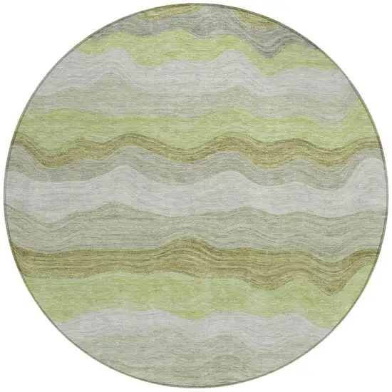 8' Artichoke Green Taupe And Beige Round Striped Washable Indoor Outdoor Area Rug Photo 3