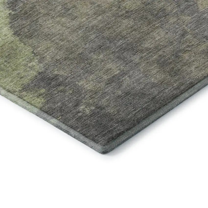 8' Artichoke Green Taupe And Brown Abstract Washable Round Rug With UV Protection Photo 6