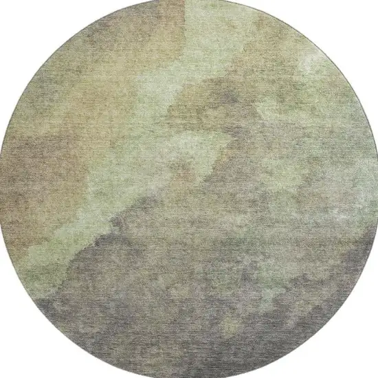 8' Artichoke Green Taupe And Brown Abstract Washable Round Rug With UV Protection Photo 3