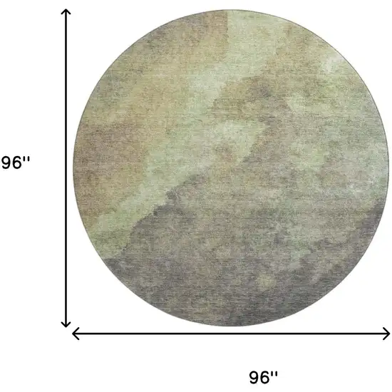 8' Artichoke Green Taupe And Brown Abstract Washable Round Rug With UV Protection Photo 9