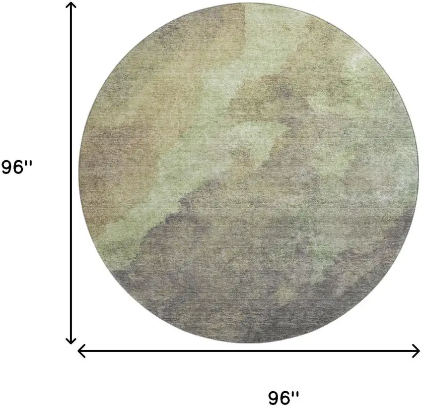 8' Artichoke Green Taupe And Brown Abstract Washable Round Rug With UV Protection Photo 9