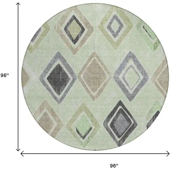 8' Artichoke Green Taupe And Gray Round Geometric Washable Indoor Outdoor Area Rug Photo 9