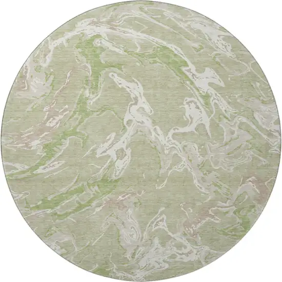 8' Artichoke Green Taupe And Ivory Abstract Washable Round Rug With UV Protection Photo 2