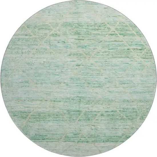 8' Artichoke Green Teal And Ivory Abstract Geometric Washable Round Rug With UV Protection Photo 1