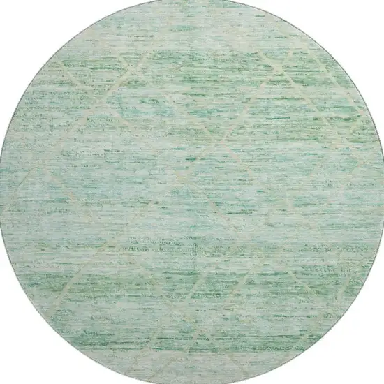 8' Artichoke Green Teal And Ivory Abstract Geometric Washable Round Rug With UV Protection Photo 3