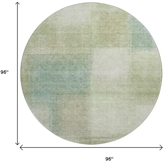 8' Artichoke Green Teal Blue And Beige Abstract Washable Round Rug With UV Protection Photo 9