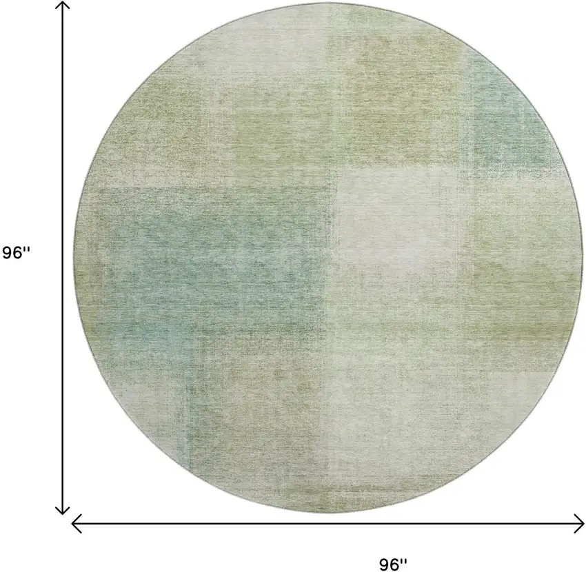 8' Artichoke Green Teal Blue And Beige Abstract Washable Round Rug With UV Protection Photo 9