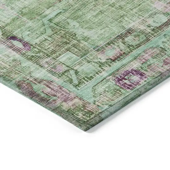 8' Artichoke Green Teal Blue And Lavender Round Oriental Washable Indoor Outdoor Area Rug Photo 8