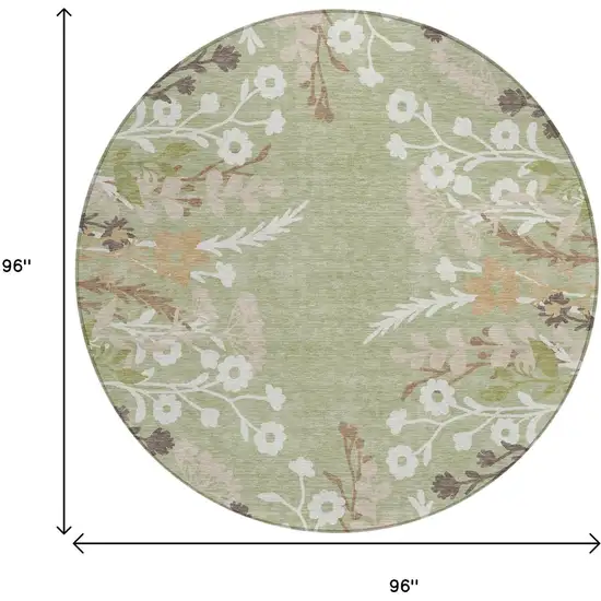 8' Artichoke Green Wheat And Ivory Round Floral Washable Indoor Outdoor Area Rug Photo 3