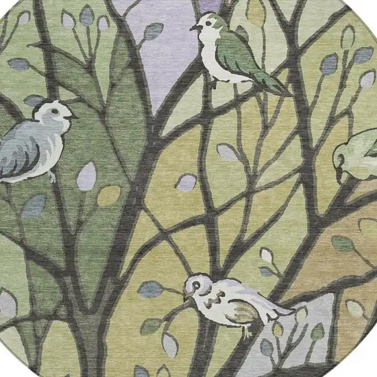 8' Artichoke Green Wheat And Lavender Round Botanical Leaves Washable Indoor Outdoor Area Rug Photo 6